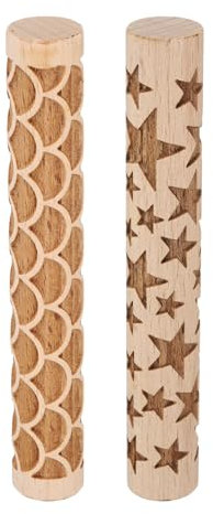QUARKZMAN 2Pcs Rouleau a Patisserie en Bois 10cm avec Motif Éventail D'Étoiles, Outils de Poterie, Rouleaux à Texture de Grain de Bois pour Argile, Pâte à Modeler, Bricolage