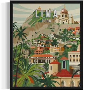Lima Peru Wandkunst Poster Druck, Südamerika Landschaft Retro Dekor Reise Poster Vintage Kunstwerk Gemälde Wohnzimmer und Badezimmer Galerie A5 (Lima Peru, 20,3 x 25,4 cm, ungerahmt)