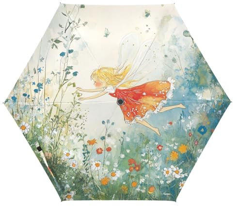 famyily Fairy Flower Garden Turquoise Folding Umbrellas Rain Windproof Automatic Open Close Auto Open Umbrella for Sun 39inch