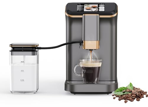 Espresso Maker With Milk Frother - Fully Automatic, 4-Beverage Options, Built-In Grinder, Intuitive Touch Display, and Sleek Gunmetal Finish