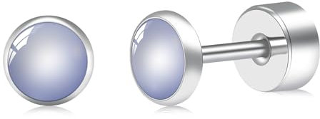 FACOKO Flache Ohrringe für Damen hypoallergener Opal-Ohrring aus Titan G23 5 mm flacher Stein Ohrstecker für mehrere Piercings Herren-Ohrstecker für empfindliche Ohren