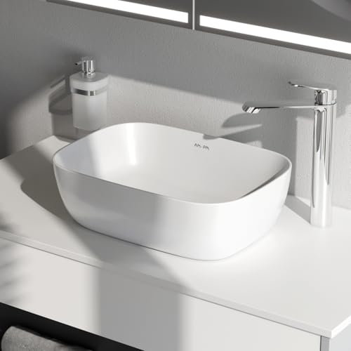 AM.PM Func - Rechteckiges Aufsatzwaschbecken, Waschbecken aus Keramik für Bad & Gäste-WC, Waschschale für Badezimmer, Leicht zu Installieren - 45,5 x 33 x 13,5 cm, Handwaschbecken Weiß