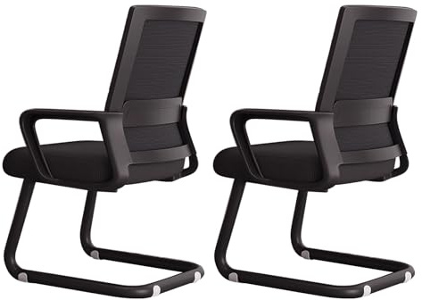 LLZJDDPLY 2 Pack Chaise de Bureau sans Roulette, Chaise Bureau Ergonomique, Coussin épais et Base traîneau(Black)