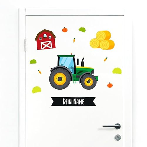 Türaufkleber mit Name Traktor #70 – Blasenfreie Anwendung, nachhaltig & PVC-frei – Türaufkleber personalisiert – Wandtattoo Kinderzimmer & Babyzimmer Deko – selbstklebende Wandsticker –