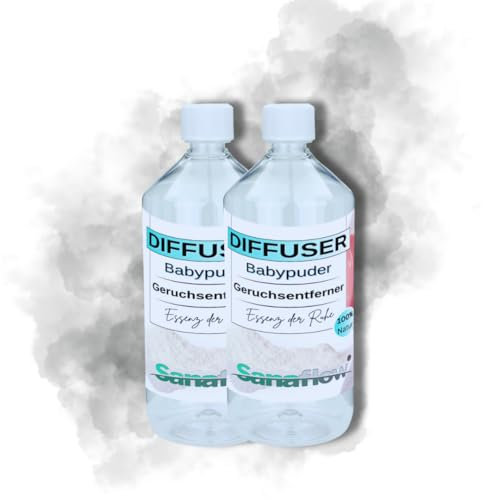 2x500ml Raumduft Diffuser Babypuder von Sanaflow – Langanhaltend & Natürlich – Für Zuhause & Büro