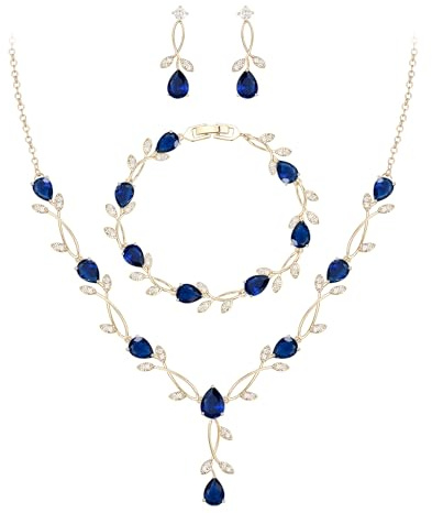 EVER FAITH Hochzeit Schmuck Set für Damen Braut Tropfen Zirkonia Blatt Rebe | Teardrop Zirkonia Brautschmuck Schmuckset Halskette baumeln Ohrringe Armband für damen Prom Klar Silber-Ton