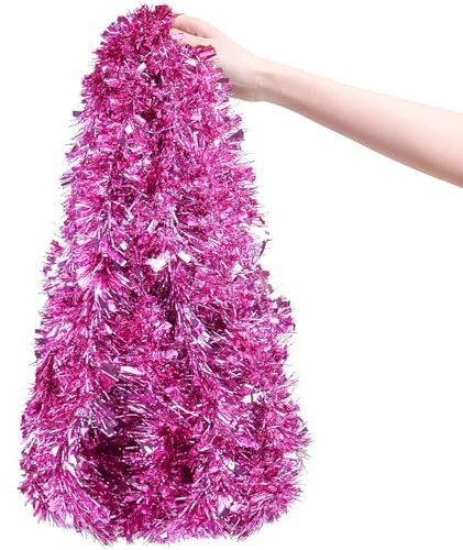 10 Meter Pink Christmas Chunky Tinsel Christmas Garland Tinsel for Xmas Tree Decorations Home Ornament