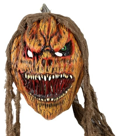 Kustimantu Gruselige Kürbiskopfmaske | Cosplay-Zubehör, Gesichtsmaske, Halloween-Kostüm-Zubehör, Cosplay-Kopfschmuck für Partys, Treffen, Feiern und Rolle