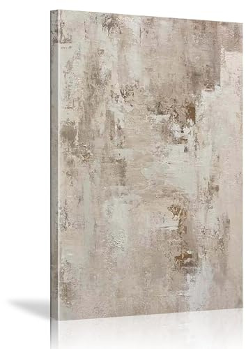 18meng Art Abstrakt Leinwand Bilder 100x70 cm Beige Weiß Leinwandbild 1 tlg Kunstdruck Wandbilder Modern Groß XXL Wohnzimmer Schlafzimmer Wanddekoration Canvas Design Wandbild Aufhängefertig