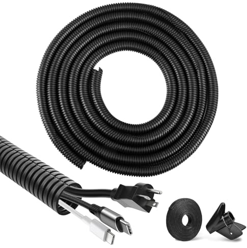 Flexible Cable Conduit Split Corrugated Loom Tubing Black Plastic Wire Protector Sleeve Outdoor Underground Cable Ducting for Car, Garden, Electrical Wire (19mm×6m)