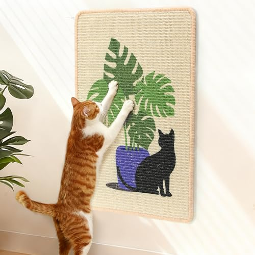FUKUMARU Alfombra para arañar para Gatos, tableros Naturales para arañar, Alfombra de sisal para arañar de 60 x 40 cm, Resistente, Alfombrilla de sisal, Almohadillas para arañar para Gatos (Monstera)