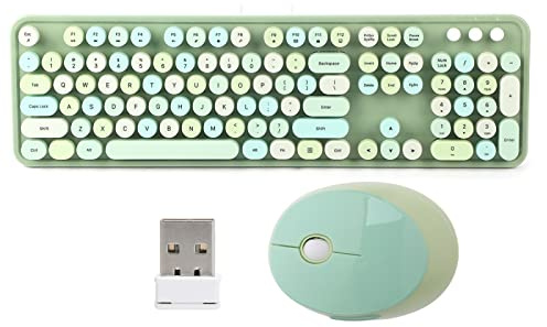 BAFOVY 104 Touches Clavier 104-Key Keyboard 104 Key Key Wireless Keyboard and Mouse Set Retro Retro Typewriter Style with Numeric Keypad Multimedia Buttons Ergonomics for Home Office (Couleur Verte