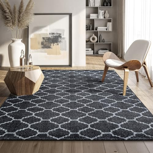 SANAT Boho Teppich – Moderner Teppich im Boho Stil, Geeignet für Wohnzimmer, Schlafzimmer, Flur, Esszimmer und Kinderzimmer – Skandi Schwarz, Größe: 240 x 340 cm