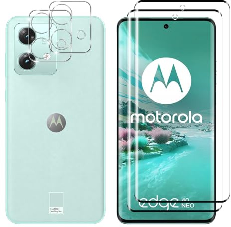 Kokio 2 Piezas Protector de Pantalla para Motorola Moto Edge 40 Neo, con 2 Piezas Protector de Lente de Cámara, Ultra HD Cristal Templado, Dureza 9H,Anti Arañazos,Sin Burbujas