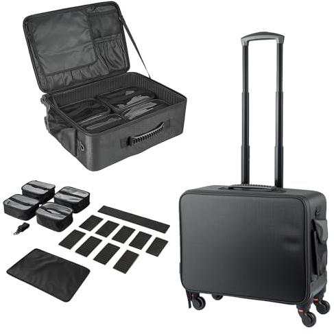 SUNNYNEST Canvas Professional Salon Trolley Case with Wheels Multi-Compartment Organizer, Odorless & Protective Retractable Handle | Ideal for Hairdressers & Makeup Artists 32.8L+ Large Capacity
