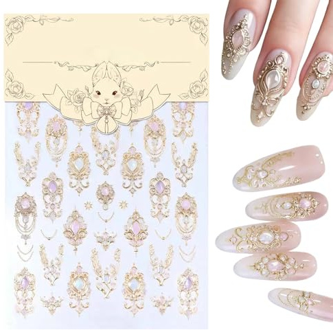 5D Relief Nail Stickers Gold with Design Self-adhesive Nail Art Stickers for Artificial Nails