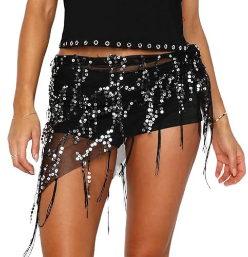 Women Belly Dance Hip Scarf Sequin Tassels Triangle Tribal Wrap Skirt | Triangle Belly Dance Hip Belts for Women Waist Chain Dancing Scarves Costumes Hip Skirt Fringe Waist Scarfs