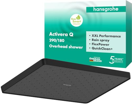 hansgrohe Activera Q - wassersparende Kopfbrause max. 8 l/min (EcoSmart), Duschbrause (290 x 180 mm), Regendusche mit 1 Strahlart für Wand- oder Deckenmontage, Antikalk-Funktion, Mattschwarz, 28738670