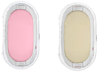 Dudu N Girlie Moses Basket Sheets 67 x 30 cm Cotton | Cradle Fitted Sheets Jersey Soft Bassinet Bedsheet Hypoallergenic Elasticated Breathable Pram Fitted Sheets (Pack of 2, Cream & Pink)