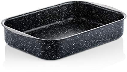 Westinghouse Roasting Tin, Casserole Dish 35 Centimeters with Black Marble Finish, Baking Trays for Oven Non-Stick Dishwasher Safe, Roasting Tray