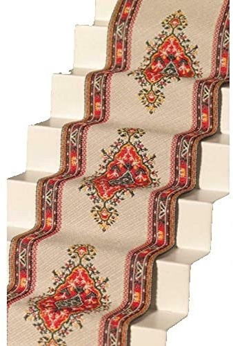 Melody Jane Puppenhaus Gewebt Treppe Teppich Läufer Creme Rot Miniatur Bodenbelag