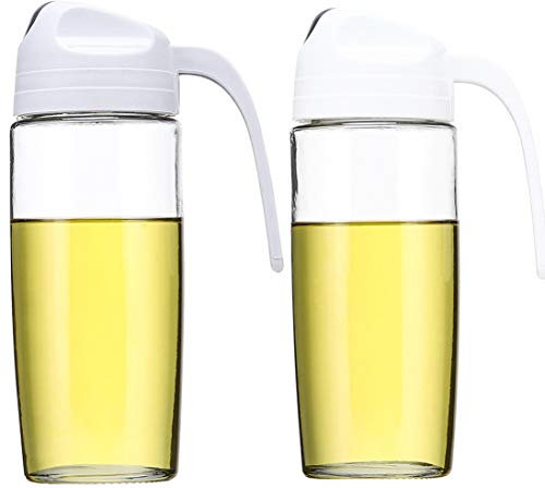 Cherish Olivenöl-Spender, 2 Stück Auto-Flip-Salat-Dressing-Flaschen (590 ml), Öl-Flasche, auslaufsicher, Essigspender, automatischer Deckel und rutschfester Griff (weiß und grau)