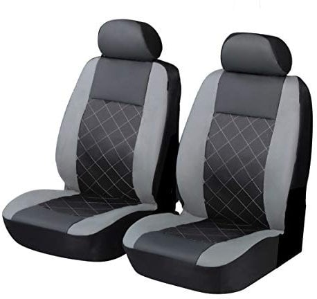 Carseatcover-UK Front Pair of GREY/BLACK KNIGHTSBRIDGE LEATHER LOOK Car Seat Covers
