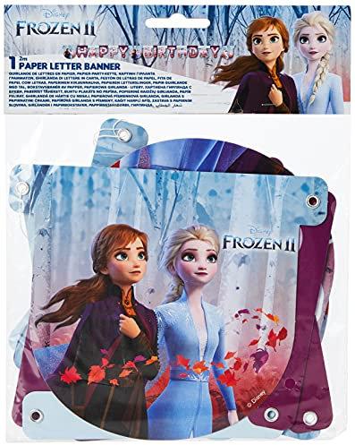 Procos 91132 - Girlande Happy Birthday, Frozen 2, Länge 2 m, Buchstaben-Girlande, Schriftzug, Hänge-Dekoration, Geburtstag, Mottoparty