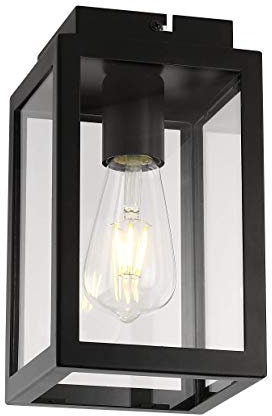 HARPER LIVING 1XE27/ES Semi-Flush Ceiling Light, IP20, Black with Clear Glass, Suitable for LED Upgrade, Ideal for Kitchen, Hallway, Porch Hotel, B&B