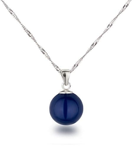 Schöner-SD Silberkette mit Anhänger Perle 12mm groß 925 Silber rhodiniert blau 45cm
