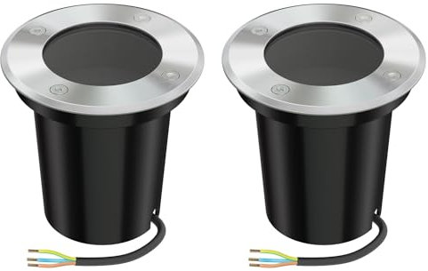 ledscom.de 2 Stück Bodeneinbauleuchte BOLI für außen, IP67, edelstahl, rund, 108mm Ø, 1x GU10 max. 15W