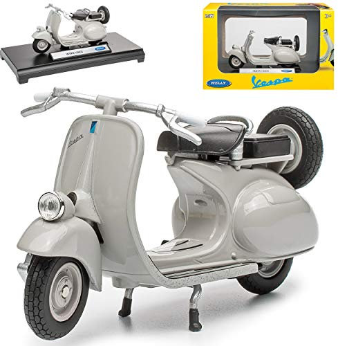 alles-meine.de GmbH Vespa 125 CC Grau Roller 1/18 Welly Modell Motorrad mit individiuellem Wunschkennzeichen