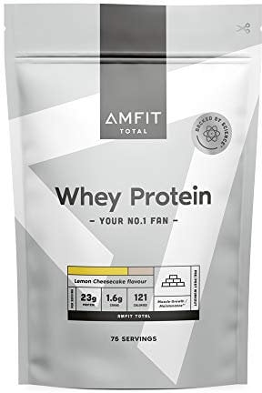 Amazon Brand - Amfit Nutrition Whey Protein Powder, Lemon Cheesecake Flavour, 75 Servings, 2.27 kg (Pack of 1)
