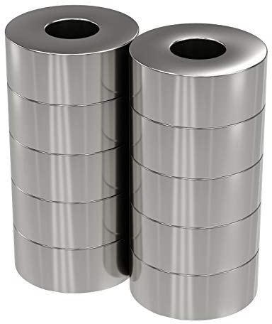 10x Neodym Power Magnet silber - Ringmagnet extra stark - Durchmesser 15x6mm hoch Innendurchmesser 6mm - Supermagnet - Haftkraft ca. 5kg - Magnete für Whiteboard, Pinnwand, Magnettafel, Werkstatt