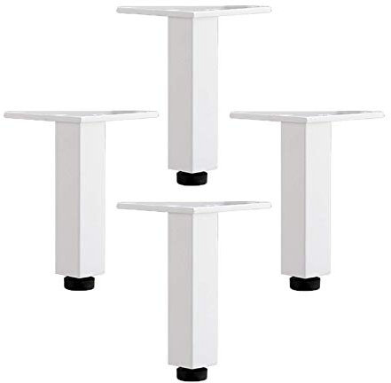 XHP Lot de 4 pieds de meubles réglables en métal - Forme carrée - Avec vis - Blanc - 15 cm