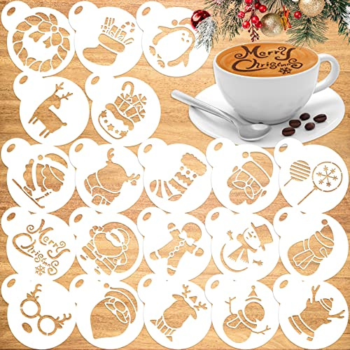 Qpout 20 Stück Weihnachtsplätzchen Schablonen Backform, Fondant-Kaffee-Dekoration-Prägeform, Santa Weihnachtsstrumpf Glocke Schneemann Kunststoff Malerei Vorlagen