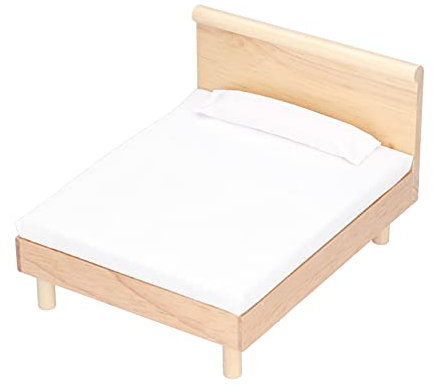 1:12 Puppenhaus Doppelbett Eiche Miniatur Möbel Puppenhaus Dekoration Zubehör für Mädchen