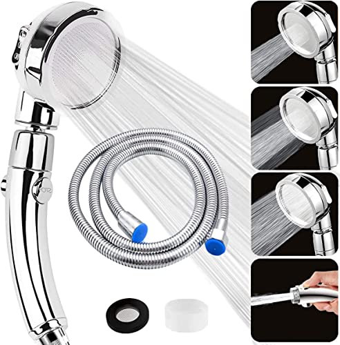 Soffione Doccia Grande, Alta Pressione Doccino per Doccia con Tubo 2m, Risparmio Idrico Doccia Soffione con 3 Tipi di Getto, Universale Doccetta per Doccia Bagno con Interruttore,Girevole 360°,Cromata