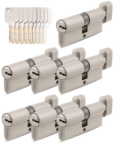 GERCAR Lot de 7 cylindres à bouton 40/40 à fermeture identique - 7 cylindres de serrure avec bouton et 35 clés - Serrure de porte 80 mm - 7 cylindres - Longueur : 80 mm, A : 40 - En laiton massif mat