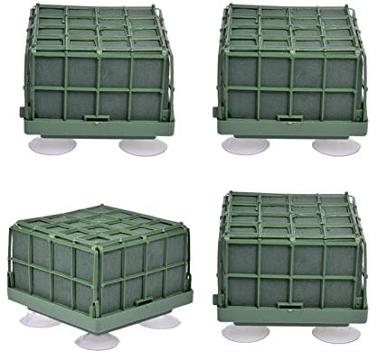 AIXING 4 Bloc Mousse Florale avec Support pour Compositions Florales sous Forme Carrés - Floral Foam - Brique Mousse Florale avec Ventouse pour Mariages Voiture - 11.5X11.8X8.5cm