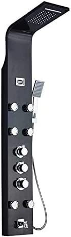 Duschpaneel mit Thermostat aus rostfreiem Edelstahl mit Temperaturanzeige und 6 Massagedüsen Farbe: Schwarz