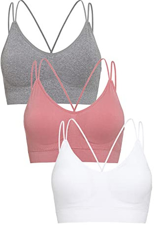Channo Damen Sport-BH ohne Bügel aus Nylon: Nahtloser, Gepolsterter BH mit Herausnehmbaren Pads – Für Fitness & Alltag - Packung mit 3, Mehrfarbig L, L/XL