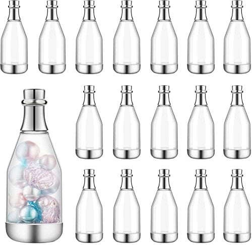18 Pieces Champagne Bottle Container Candy Bottle DIY Favor Mini Baby Shower Favors Candy Jars Wedding Favors Plastic Small Champagne Bottles for Wedding Bridal Shower Birthday (Clear and Silver