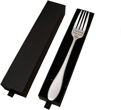 I Forking Love You Fork in Gift Box, Stainless Steel Engraved Letter Dinner Fork, Unique Carving Fork Best Gifts for Valentine's Day Christmas Birthday Anniversary - Gift for Loved One