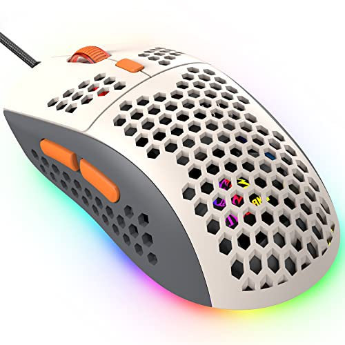 KUIYN 383 PRO M8 Ultralight Wired Gaming Mouse, Lightweight Honeycomb Shell, 6 RGB Breathing Backlit Mice, 6 Adjustable DPI 6400, USB Optical Model Aerox Mice for Win10/XP/Xbox/PS4/PS5/Mac/HP/Acer