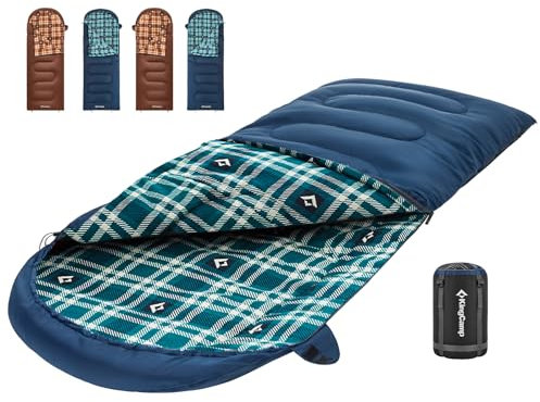 KingCamp Schlafsack für Erwachsene, Flanellfutter, 3 Jahreszeiten, warmes und kaltes Wetter, Rucksackreisen, Campingsack