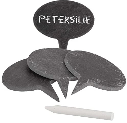 mtb more energy 4er Set Mini Schiefer Täfelchen Pflanzenschilder- 5,5 x 4 cm - Oval zum Stecken - inklusive Kreide zum selbst Beschriften für Garten, Haushalt, Basteln, Geschenke