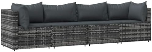 vidaXL Garten Lounge Set 4-TLG., Gartenmöbel Set mit Kissen, Sitzgruppe für Garten Terrasse, Modular Sofa Garnitur Loungemöbel, Grau Poly Rattan