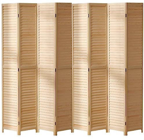 Raumteiler aus massivem Holz mit Lamellen, 4/5/6/7/8 Paneele, zusammenklappbarer Wand-Sichtschutz, Zuhause, Wohnzimmer, Schlafzimmer, aufklappbarer Paravent-Trennwand (Farbe: 8 Paneele, Größe: 180 c