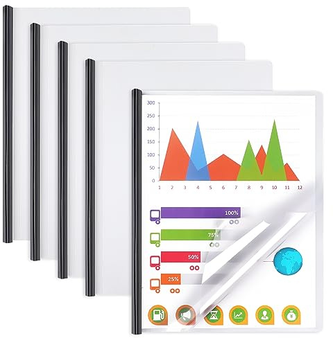 Report Covers with Sliding Bar, Clear Report Covers for A4 and Letter Size Paper, Resume Covers Presentation Folders File Document Binder for School Business, 70 Sheet Capacity